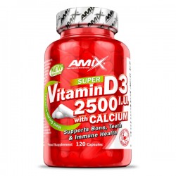 Amix Nutrition D3 vitamīns 2500 SV ar kalciju 120 kapsulas.
